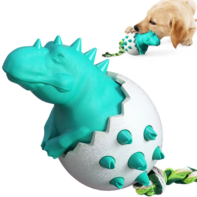 Dog Chew Toys Dinosaur Egg Shaped Bulldog Molar Toothbrush Stick Toy Anxiety Relief Interactive with Rope Pet Intelligence Toys