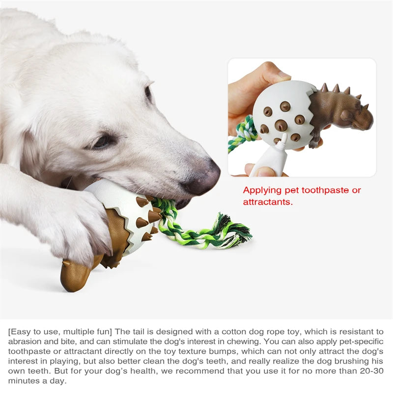 Dog Chew Toys Dinosaur Egg Shaped Bulldog Molar Toothbrush Stick Toy Anxiety Relief Interactive with Rope Pet Intelligence Toys