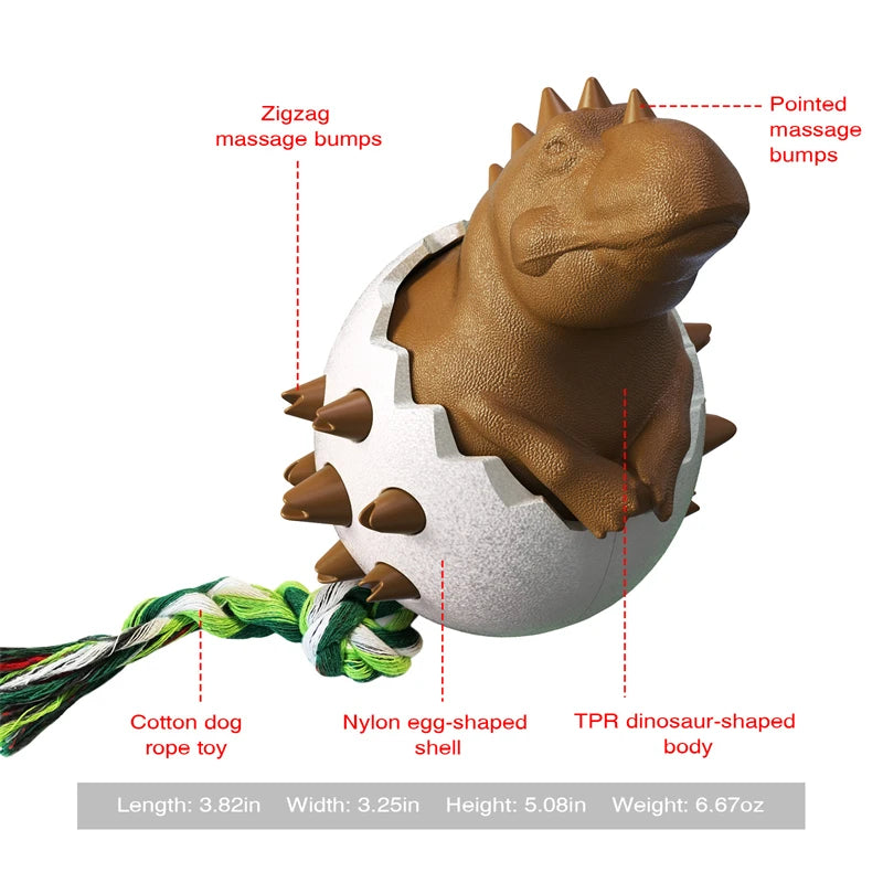 Dog Chew Toys Dinosaur Egg Shaped Bulldog Molar Toothbrush Stick Toy Anxiety Relief Interactive with Rope Pet Intelligence Toys