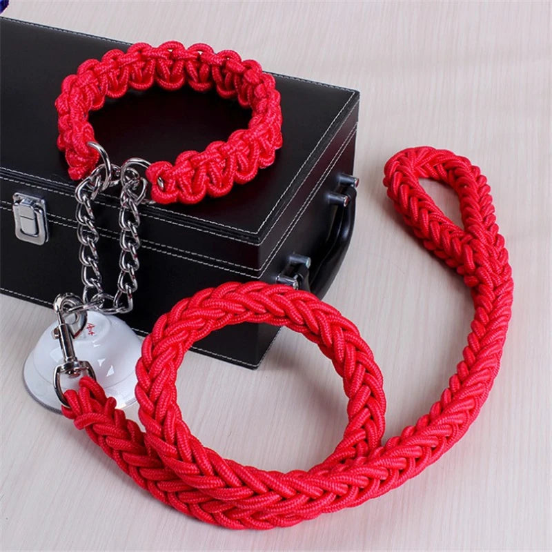 17 colors 1.2M Length Double Strand Rope Large Dog Leashes Metal P Chain Buckle National Color Pet Traction Rope Collar Set A 11