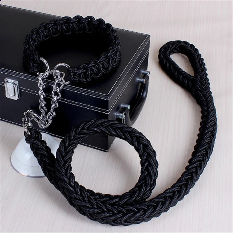 17 colors 1.2M Length Double Strand Rope Large Dog Leashes Metal P Chain Buckle National Color Pet Traction Rope Collar Set A 11