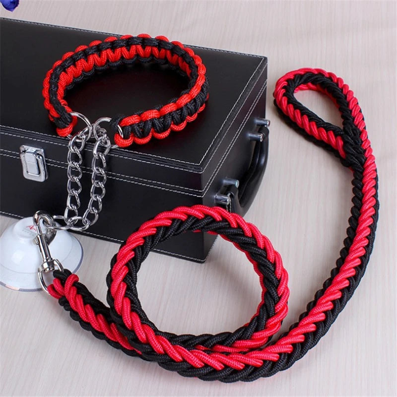 17 colors 1.2M Length Double Strand Rope Large Dog Leashes Metal P Chain Buckle National Color Pet Traction Rope Collar Set A 11