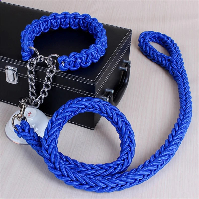 17 colors 1.2M Length Double Strand Rope Large Dog Leashes Metal P Chain Buckle National Color Pet Traction Rope Collar Set A 11