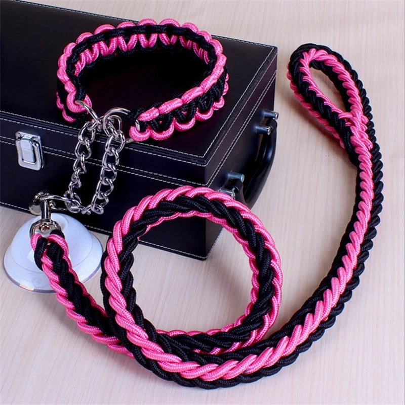 17 colors 1.2M Length Double Strand Rope Large Dog Leashes Metal P Chain Buckle National Color Pet Traction Rope Collar Set A 11