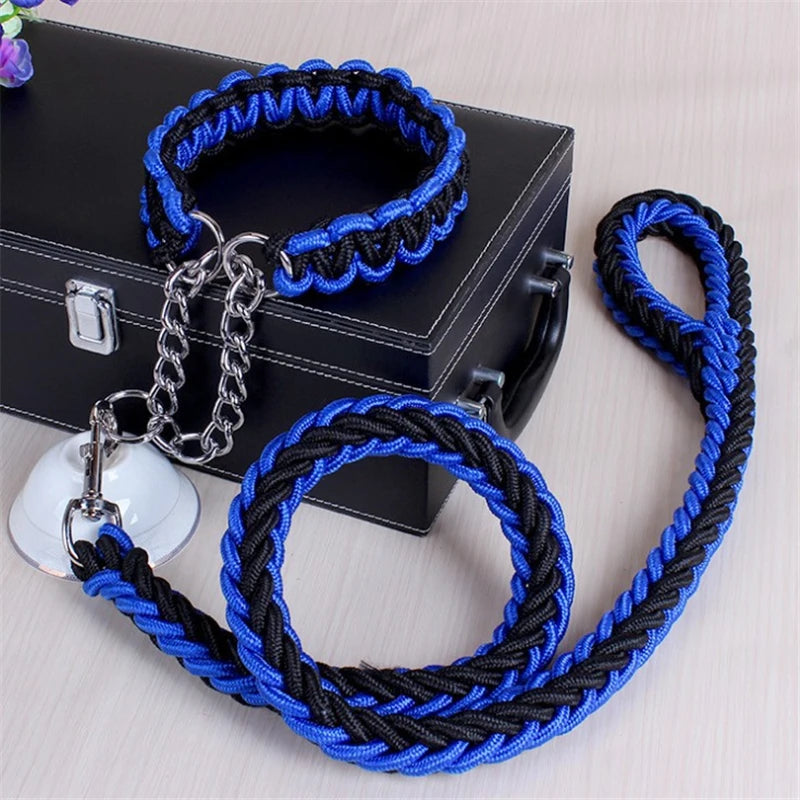 17 colors 1.2M Length Double Strand Rope Large Dog Leashes Metal P Chain Buckle National Color Pet Traction Rope Collar Set A 11