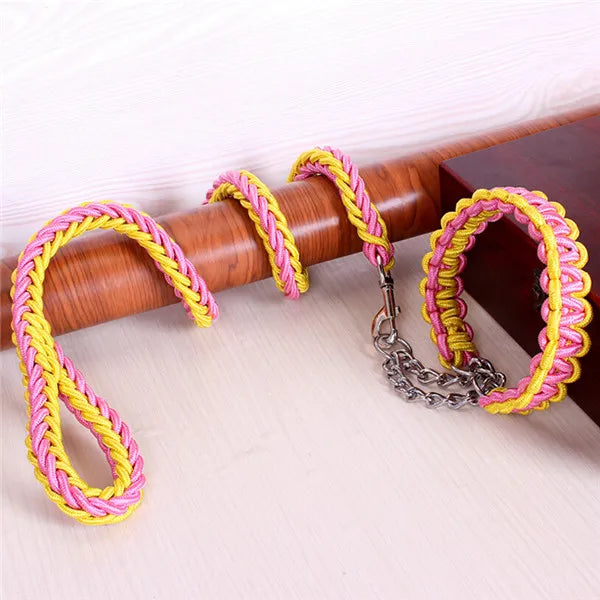 Double Strand Rope National Color Mix Large Dog Leashes Adjust Collar Metal Buckle Pet 1.2m Length Traction Rope Suit Big Dogs