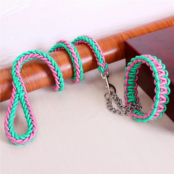 Double Strand Rope National Color Mix Large Dog Leashes Adjust Collar Metal Buckle Pet 1.2m Length Traction Rope Suit Big Dogs