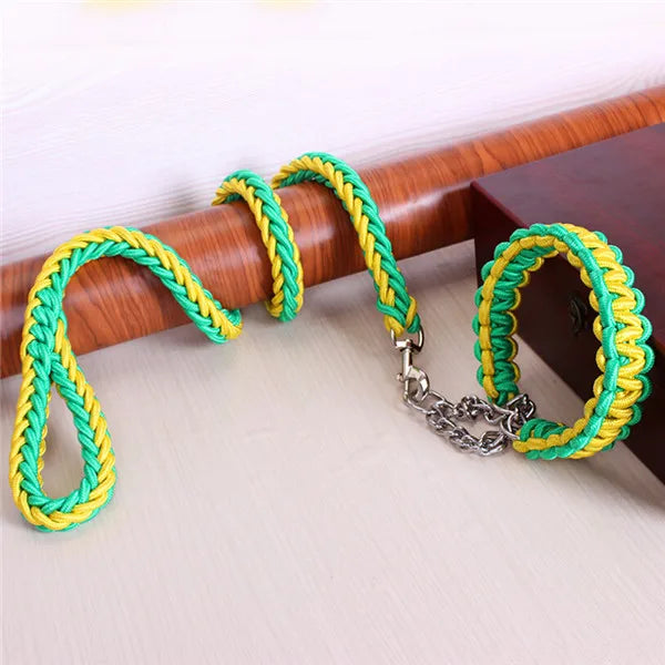 Double Strand Rope National Color Mix Large Dog Leashes Adjust Collar Metal Buckle Pet 1.2m Length Traction Rope Suit Big Dogs