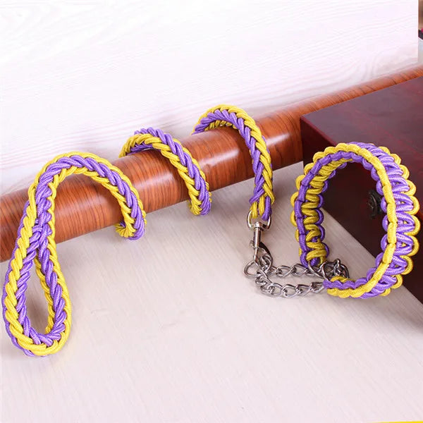 Double Strand Rope National Color Mix Large Dog Leashes Adjust Collar Metal Buckle Pet 1.2m Length Traction Rope Suit Big Dogs