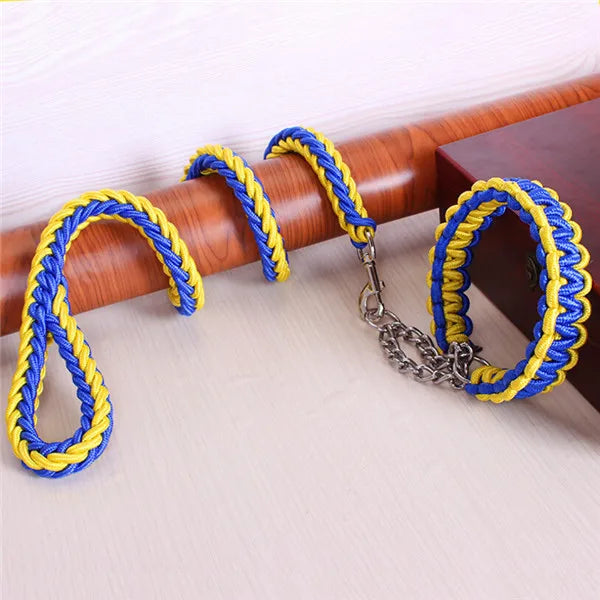 Double Strand Rope National Color Mix Large Dog Leashes Adjust Collar Metal Buckle Pet 1.2m Length Traction Rope Suit Big Dogs