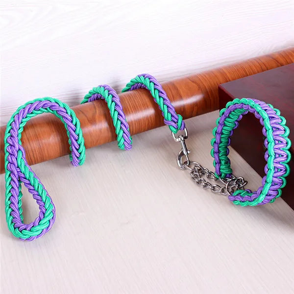 Double Strand Rope National Color Mix Large Dog Leashes Adjust Collar Metal Buckle Pet 1.2m Length Traction Rope Suit Big Dogs