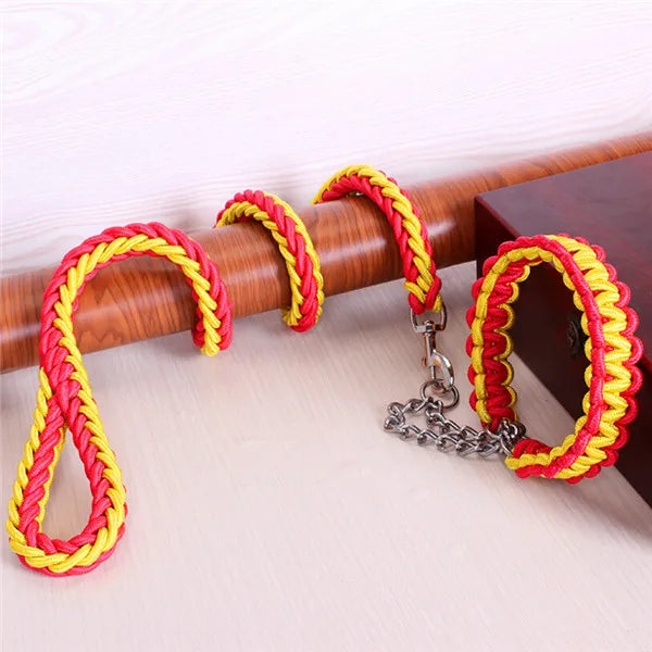 Double Strand Rope National Color Mix Large Dog Leashes Adjust Collar Metal Buckle Pet 1.2m Length Traction Rope Suit Big Dogs