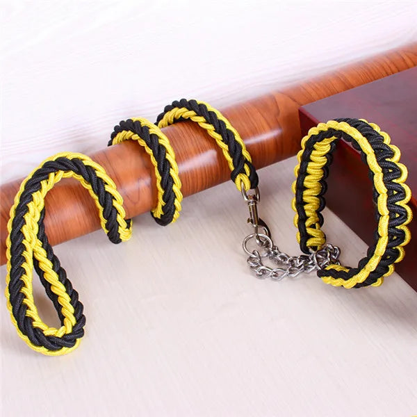 Double Strand Rope National Color Mix Large Dog Leashes Adjust Collar Metal Buckle Pet 1.2m Length Traction Rope Suit Big Dogs