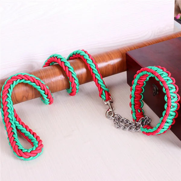 Double Strand Rope National Color Mix Large Dog Leashes Adjust Collar Metal Buckle Pet 1.2m Length Traction Rope Suit Big Dogs