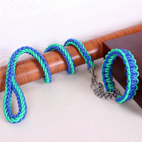 Double Strand Rope National Color Mix Large Dog Leashes Adjust Collar Metal Buckle Pet 1.2m Length Traction Rope Suit Big Dogs