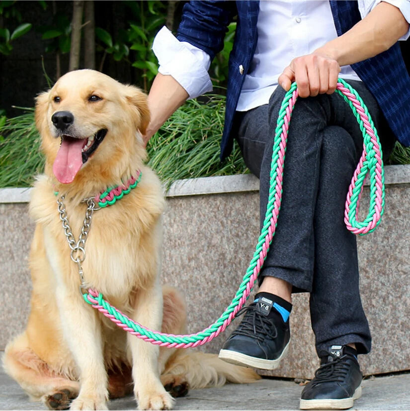 Double Strand Rope National Color Mix Large Dog Leashes Adjust Collar Metal Buckle Pet 1.2m Length Traction Rope Suit Big Dogs