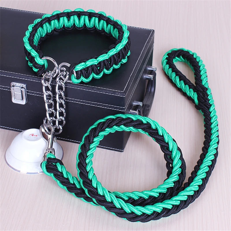 17 colors 1.2M Length Double Strand Rope Large Dog Leashes Metal P Chain Buckle National Color Pet Traction Rope Collar Set A 11