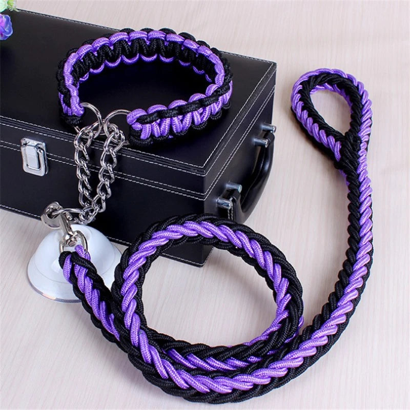 17 colors 1.2M Length Double Strand Rope Large Dog Leashes Metal P Chain Buckle National Color Pet Traction Rope Collar Set A 11