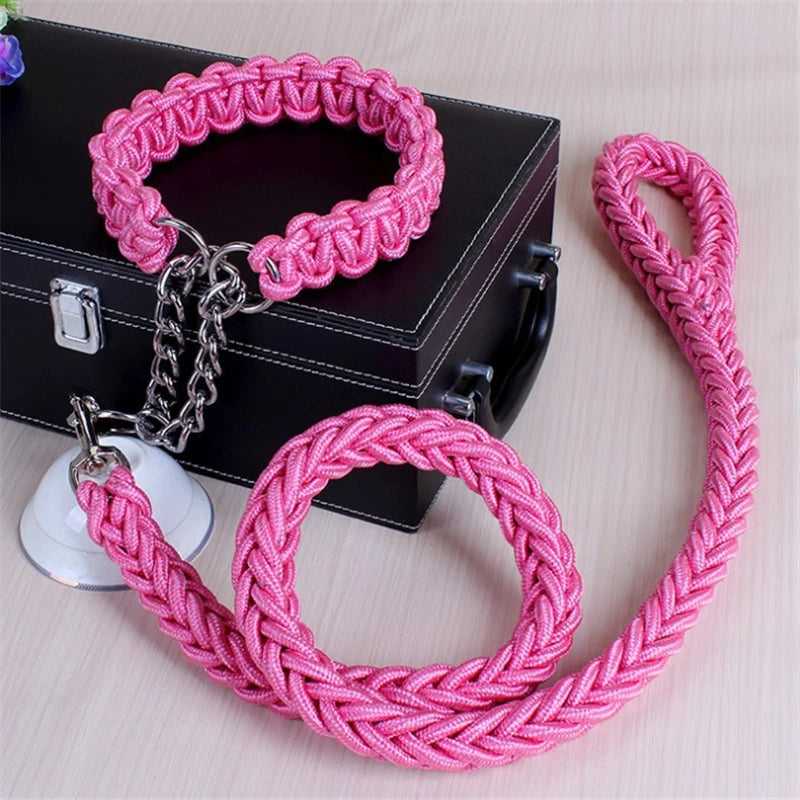 17 colors 1.2M Length Double Strand Rope Large Dog Leashes Metal P Chain Buckle National Color Pet Traction Rope Collar Set A 11