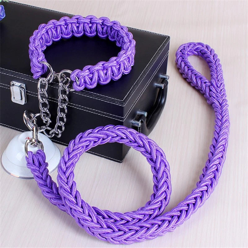 17 colors 1.2M Length Double Strand Rope Large Dog Leashes Metal P Chain Buckle National Color Pet Traction Rope Collar Set A 11