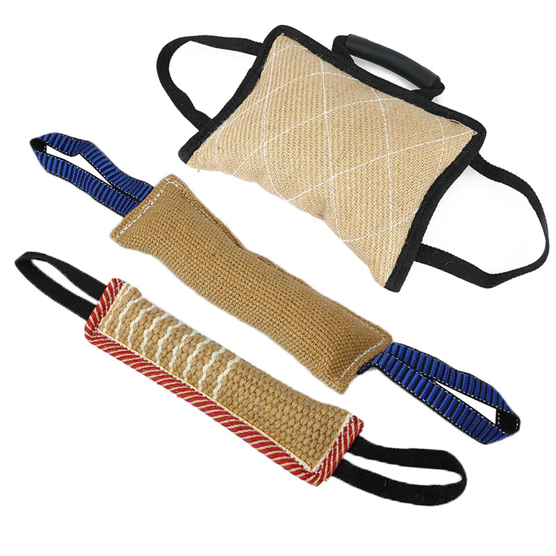 Durable Dog Training Tug Toy Bite Pillow Jute Bite Toy Sleeve with 2Rope Handles Large Dog Training Interactive Play Chewing Toy